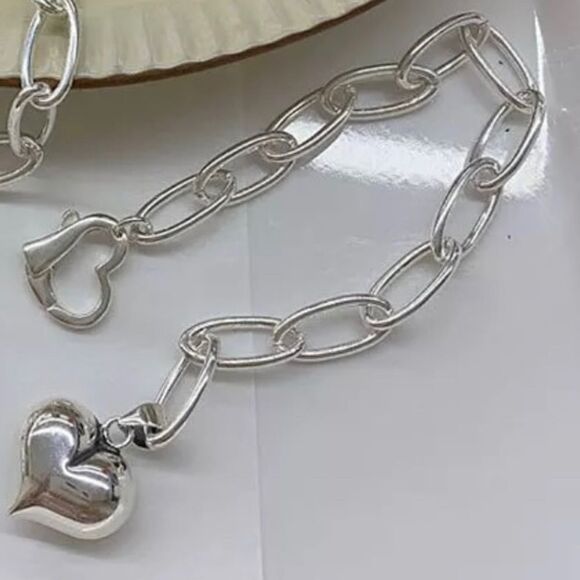 The LOVE Heart Pendant & clasp link bracelet in 925 - Picture 3 of 5